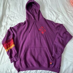 Aviator Nation Purple & Red Hoodie with 4-Stripe Sleeve Limited Edition